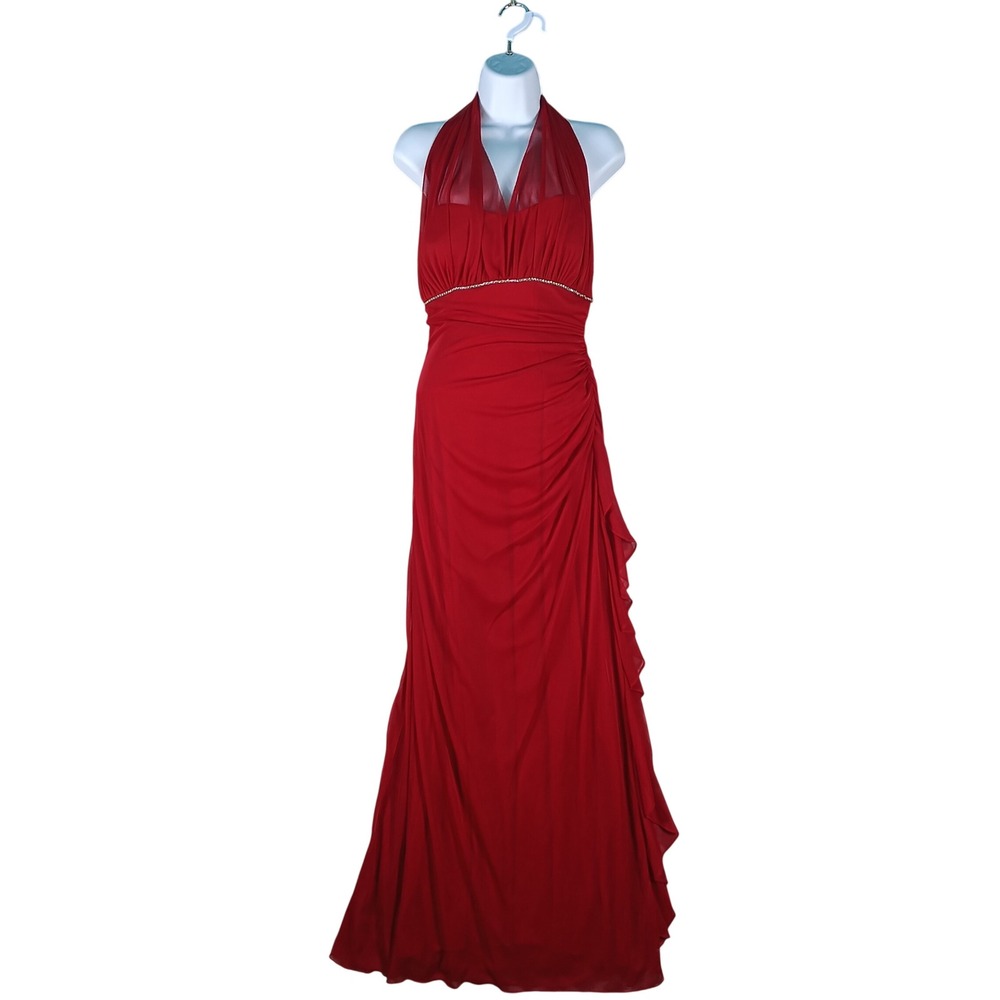 Blondie Nites Gown Women 13 Red Halter Ruched Prom Dress Jessica Rabbit